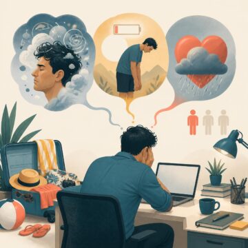 Canva Postvacaional 1 DE CADA 3 ESPAÑOLES SUFRE SÍNDROME POSTVACACIONAL: ASÍ SE MANIFIESTA EL CANSANCIO SEGÚN EL TIPO DE FATIGA